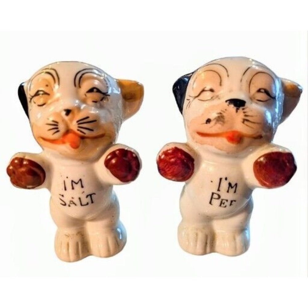 Vintage Pair Of Japanese Bonzo Salt And Pepper Shakers Dog Anthropomorphic